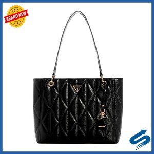 Quilted PU Tote with Gold Hardware, Multiple Pockets, Spacious Carry